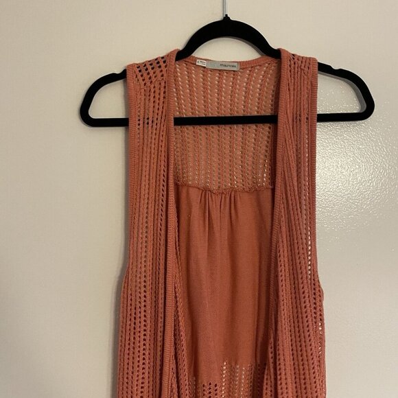 Maurices Women Sz 3 Orange Crochet Open Knit Boho Open Front Cardigan Vest - Picture 4 of 9